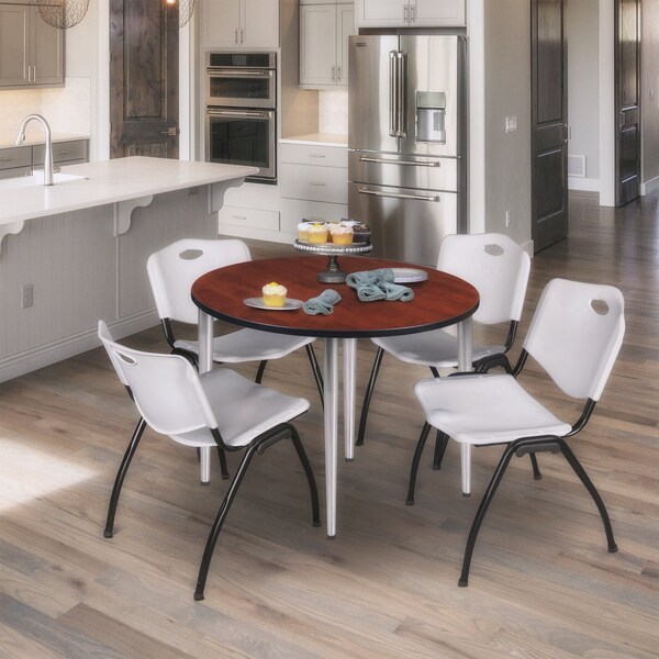 Regency Kahlo Round Table & Chair Sets, 42 W, 42 L, 29 H, Wood, Metal, Plastic Top, Cherry - TPL42RNDCHCM47GY