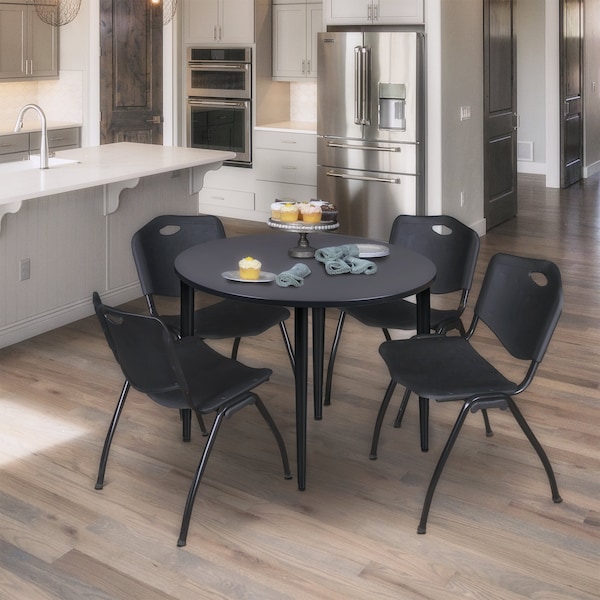 Regency Kahlo Round Table & Chair Sets, 42 W, 42 L, 29 H, Wood, Metal, Plastic Top, Grey - TPL42RNDGYBK47BK