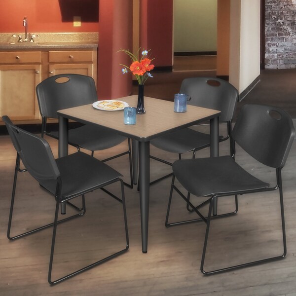 Regency Square Kahlo Breakroom Table W/ 4 Zeng Stack Chairs, 36 in W, 36 in L, Noble Oak - TPL3636NOBK44BK
