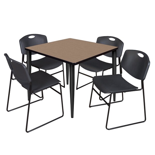 Regency Square Kahlo Breakroom Table W/ 4 Zeng Stack Chairs, 36 in W, 36 in L, Noble Oak - TPL3636NOBK44BK