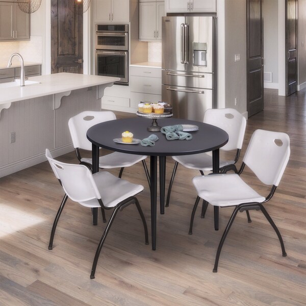 Regency Kahlo Round Table & Chair Sets, 48 W, 48 L, 29 H, Wood, Metal, Plastic Top, Grey - TPL48RNDGYBK47GY