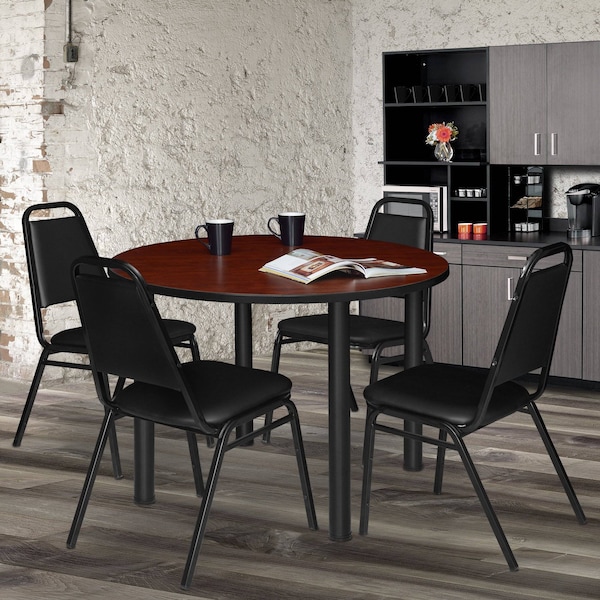 Kee Tables > Breakroom Tables > Kee Square & Round Tables, 48 W, 48 L, 29 H, Wood|Metal Top, Cherry - TB48RNDCHBPBK
