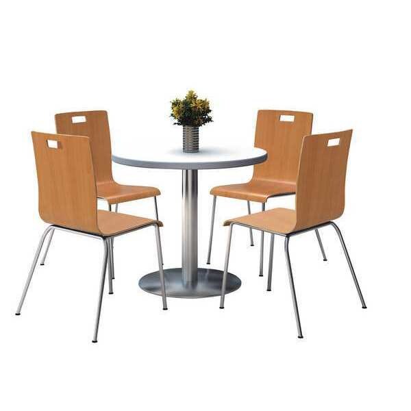 Kfi Round Breakroom Table And Chair Set, 34"(Chair) H, Wood Top, Crisp Linen - T42RD-B1922SL-CRISP LINEN-9222CH-NA