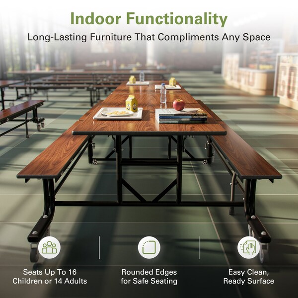 Palmer Hamilton Rectangle Cafeteria Bench Table, 145 in W, 27 in H, Montana Walnut - 19F18273012MWTB