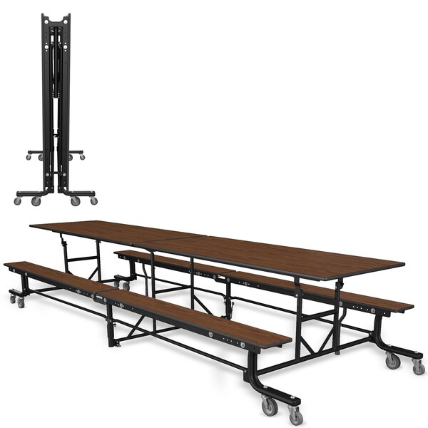 Palmer Hamilton Rectangle Cafeteria Bench Table, 145 in W, 27 in H, Montana Walnut - 19F18273012MWTB