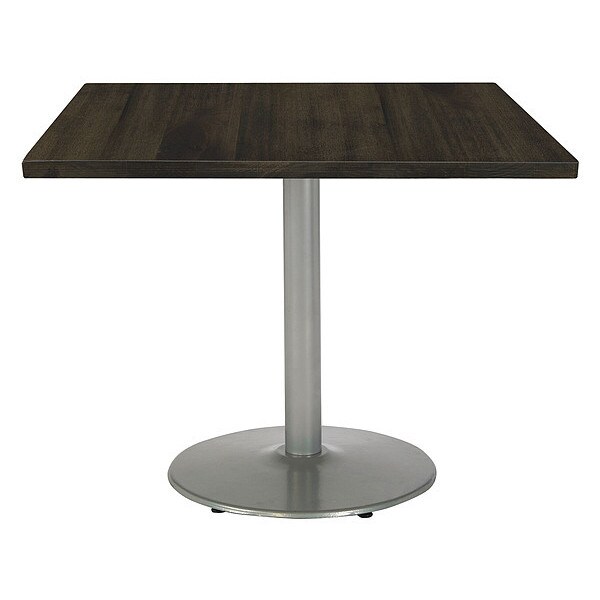 Kfi Square Wood Table, Espresso/Silver, 42"x42"x29", 42" W, 42" L, 29" (Cafe Height) H, Wood Top - T42SQ-B1922SL-LFT-ES