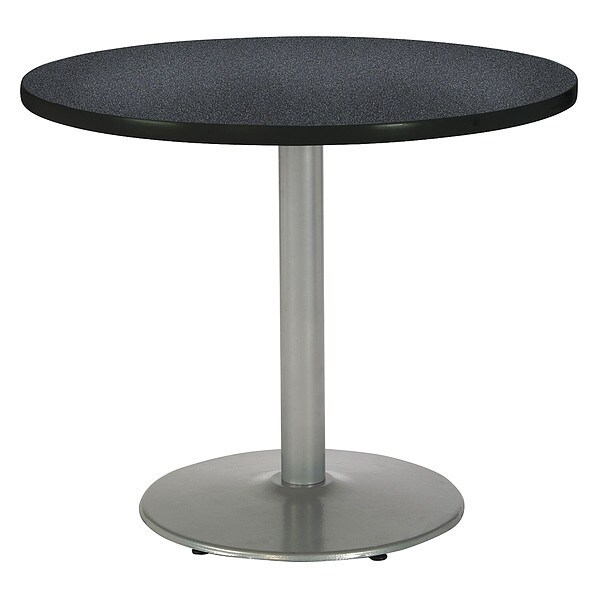 Kfi Round Ped Table, Graph Nebula/Silver, 42"Dx29"H, 29" (Cafe Height) H, HPL Top, Graphite Nebula - T42RD-B1922SL-GPN