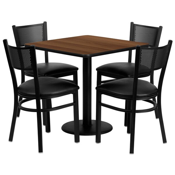 Flash Furniture Square Walnut Table, Black Seat, Square, 30", 30" W, 30" L, 30" H, Laminate Top, Wood Grain - MD-0005-GG
