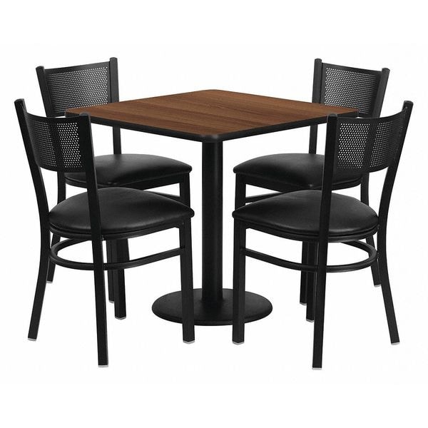 Flash Furniture Square Walnut Table, Black Seat, Square, 30", 30" W, 30" L, 30" H, Laminate Top, Wood Grain - MD-0005-GG