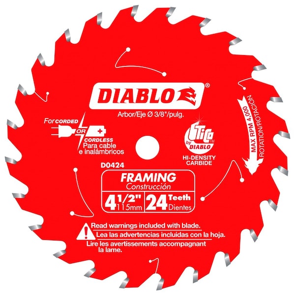 Diablo Saw Blade, 4-1/2 in dia, 24T - D0424X