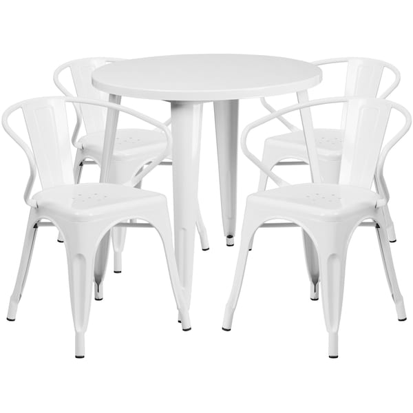 Flash Furniture Round 30" W, 30" L, 29.5" H, Metal Top, White - CH-51090TH-4-18ARM-WH-GG