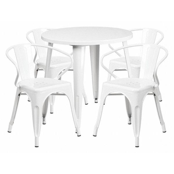 Flash Furniture Round 30" W, 30" L, 29.5" H, Metal Top, White - CH-51090TH-4-18ARM-WH-GG