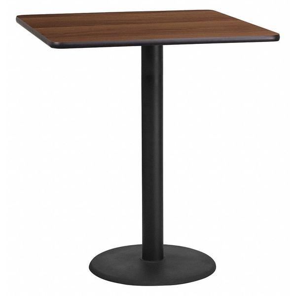 Flash Furniture Square Walnut Table Top, Square w/Round Base, 36", 36" W, 36" L, 43.125" H, Laminate Top, Wood Grain - XU-WALTB-3636-TR24B-GG