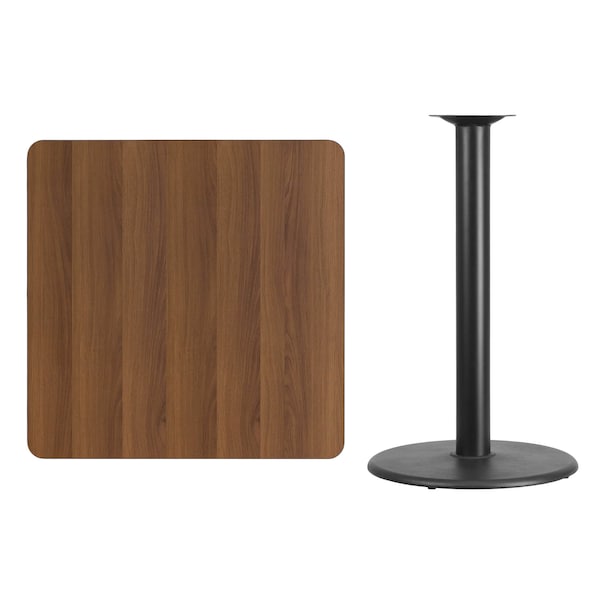 Flash Furniture Square Walnut Table Top, Square w/Round Base, 36", 36" W, 36" L, 43.125" H, Laminate Top, Wood Grain - XU-WALTB-3636-TR24B-GG