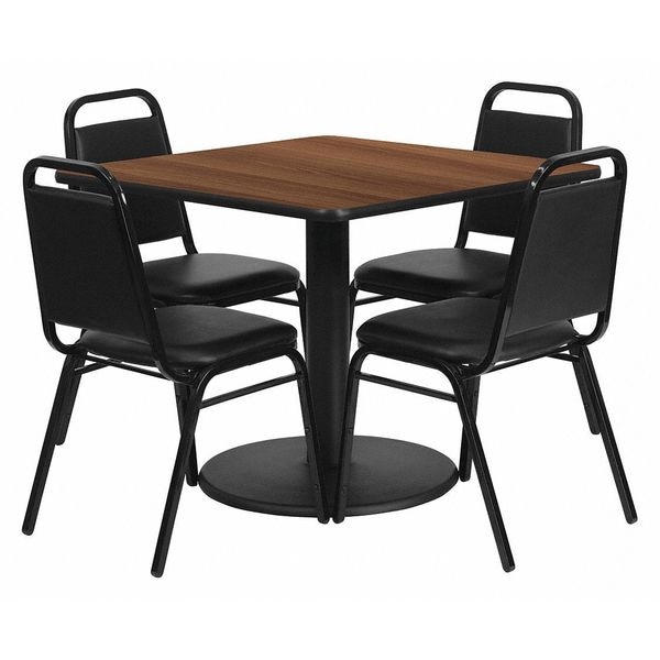 Flash Furniture Square Wlnut Table, Bnqut Chair, Sqr, Rnd Base, 36", 36" W, 36" L, 30" H, Laminate Top, Wood Grain - RSRB1012-GG
