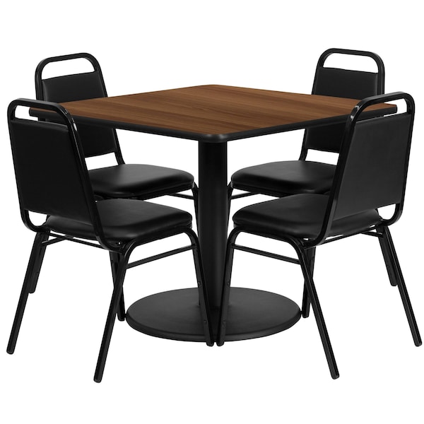 Flash Furniture Square Wlnut Table, Bnqut Chair, Sqr, Rnd Base, 36", 36" W, 36" L, 30" H, Laminate Top, Wood Grain - RSRB1012-GG