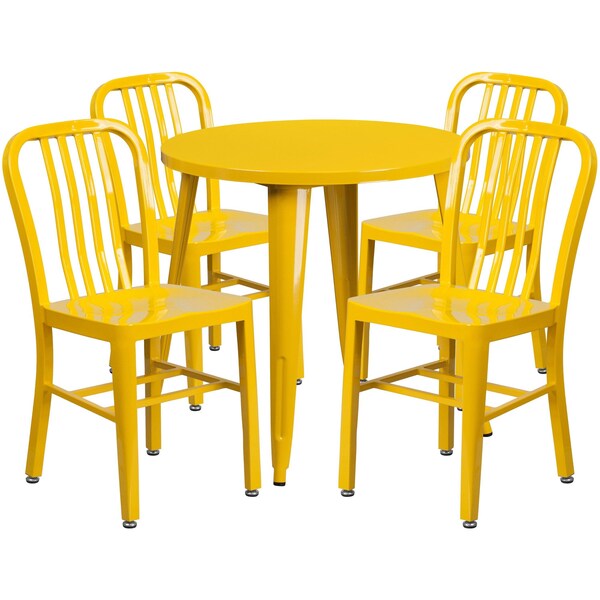Flash Furniture Round 30" W, 30" L, 29.5" H, Metal Top, Yellow - CH-51090TH-4-18VRT-YL-GG