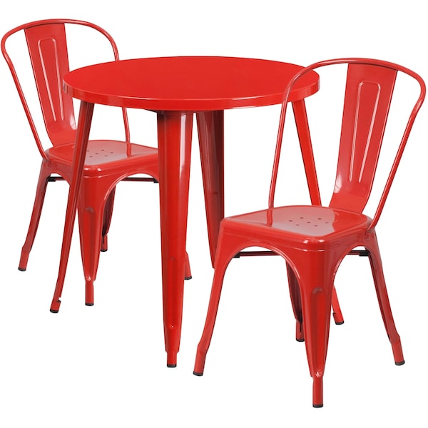 Flash Furniture Round 30" W, 30" L, 29.5" H, Metal Top, Red - CH-51090TH-2-18CAFE-RED-GG