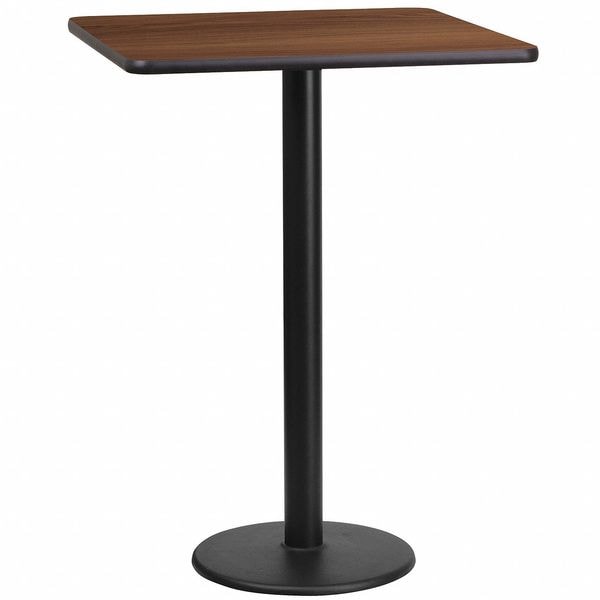 Flash Furniture Square Walnut Table Top, Square w/Rnd Base, 24", 24" W, 24" L, 43.125" H, Laminate Top, Wood Grain - XU-WALTB-2424-TR18B-GG