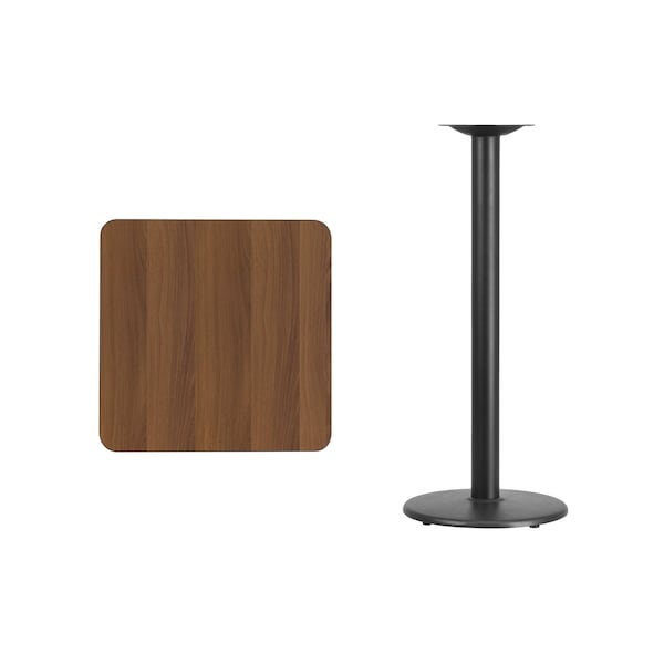 Flash Furniture Square Walnut Table Top, Square w/Rnd Base, 24", 24" W, 24" L, 43.125" H, Laminate Top, Wood Grain - XU-WALTB-2424-TR18B-GG