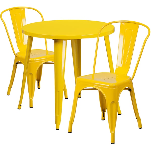 Flash Furniture Round 30" W, 30" L, 29.5" H, Metal Top, Yellow - CH-51090TH-2-18CAFE-YL-GG