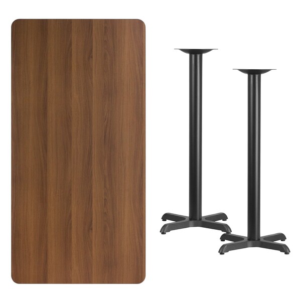 Flash Furniture Rectangle Walnut Table, Rectangle w/X-Base, 30"x60", 30" W, 60" L, 43.125" H, Laminate Top - XU-WALTB-3060-T2222B-GG
