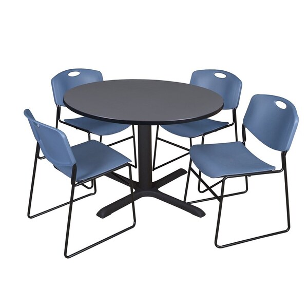 Cain Round Tables > Breakroom Tables > Cain Round Table & Chair Sets, Wood|Metal|Polypropylene Top, Grey - TB48RNDGY44BE