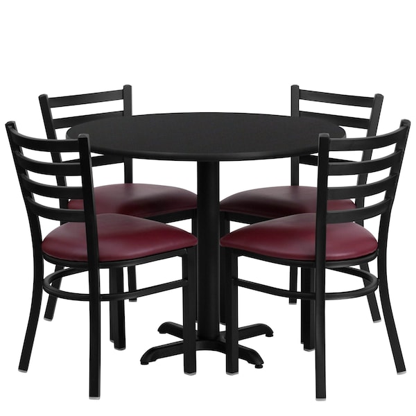 Flash Furniture Round Blk Lam Table, Brgundy Vinyl Seat, Rnd, 36", 36" W, 36" L, 30" H, Laminate Top, Wood Grain - HDBF1005-GG