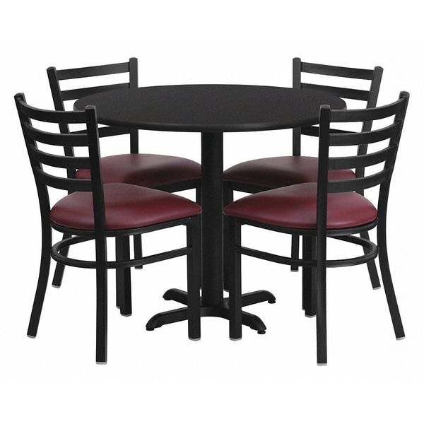 Flash Furniture Round Blk Lam Table, Brgundy Vinyl Seat, Rnd, 36", 36" W, 36" L, 30" H, Laminate Top, Wood Grain - HDBF1005-GG