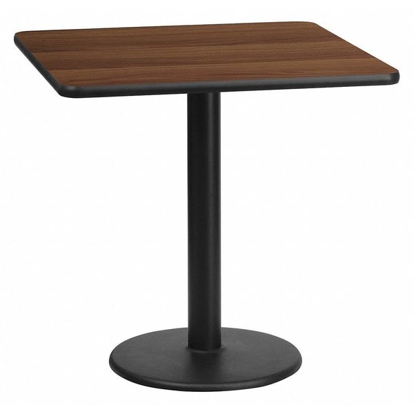 Flash Furniture Square Walnut Table Top, Square w/Round Base, 24", 24" W, 24" L, 31.125" H, Laminate Top, Wood Grain - XU-WALTB-2424-TR18-GG