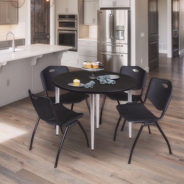 Regency Kahlo Round Table & Chair Sets, 48 W, 48 L, 29 H, Wood, Metal, Plastic Top, Ash Grey - TPL48RNDAGCM47BK