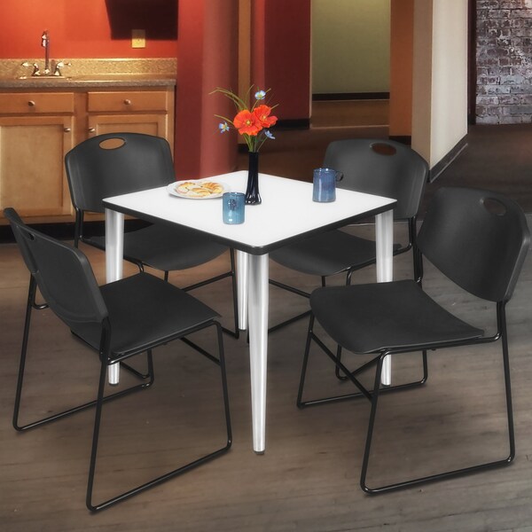 Regency Kahlo Square Table & Chair Sets, 30 W, 30 L, 29 H, Wood, Metal, Polypropylene Top, White - TPL3030WHCM44BK