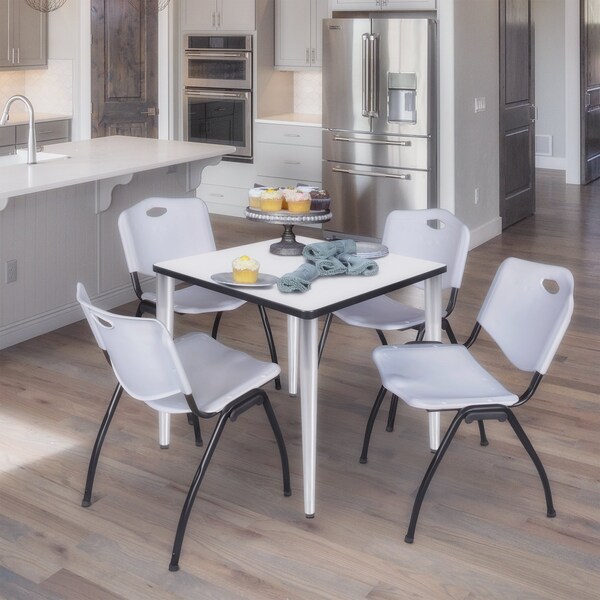 Regency Kahlo Square Table & Chair Sets, 30 W, 30 L, 29 H, Wood, Metal, Plastic Top, White - TPL3030WHCM47GY