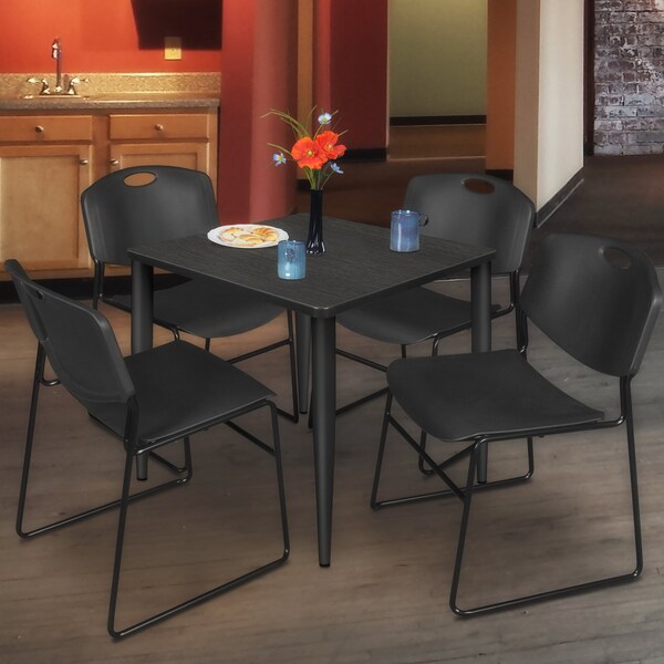 Regency Kahlo Square Table & Chair Sets, 30 W, 30 L, 29 H, Wood, Metal, Polypropylene Top, Ash Grey - TPL3030AGBK44BK