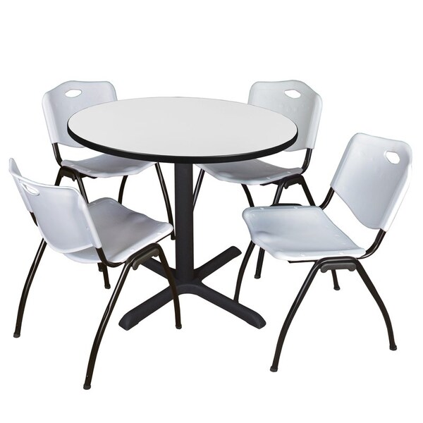 Regency Cain Round Table & Chair Sets, 42 W, 42 L, 29 H, Wood, Metal, Plastic Top, White - TB42RNDWH47GY