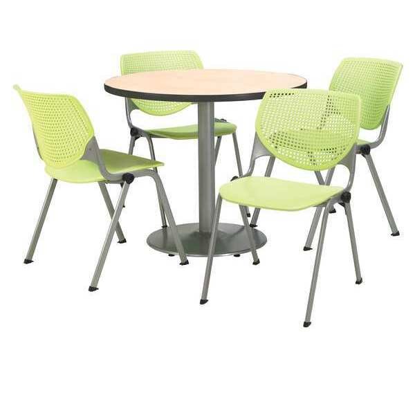 Kfi Round KFI Round 36" Dia. Pedestal Table with 4 Lime KOOL Series Stack Chairs, Natural Laminate Top - T36RD-B1922SL-NA-2300-P14