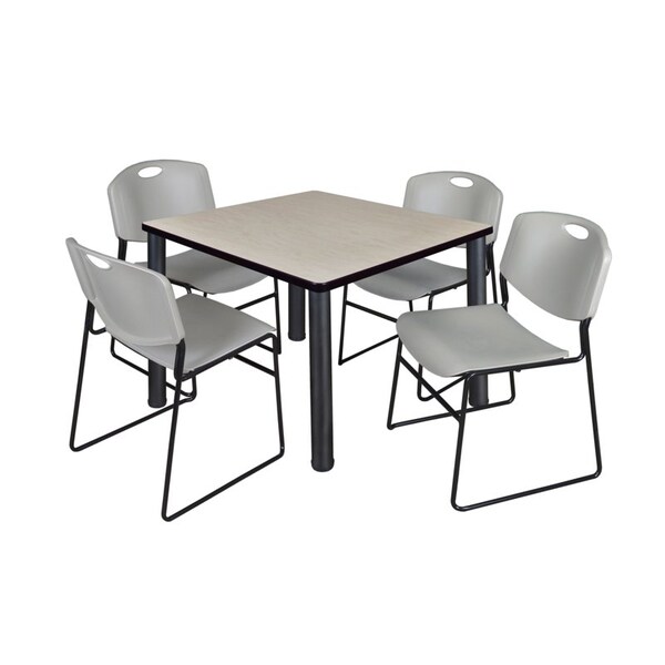 Kee/Zeng Square Maple Table/4 Gray Chairs, Square, 36", 36" W, 29" H, Maple - TB3636PLBPBK44GY
