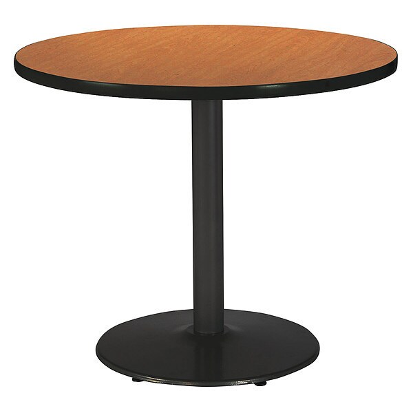 Kfi Round Ped Table, Medium Oak/Black, 42"Dx29"H, 29" (Cafe Height) H, HPL Top, Medium Oak - T42RD-B1922-BK-MO