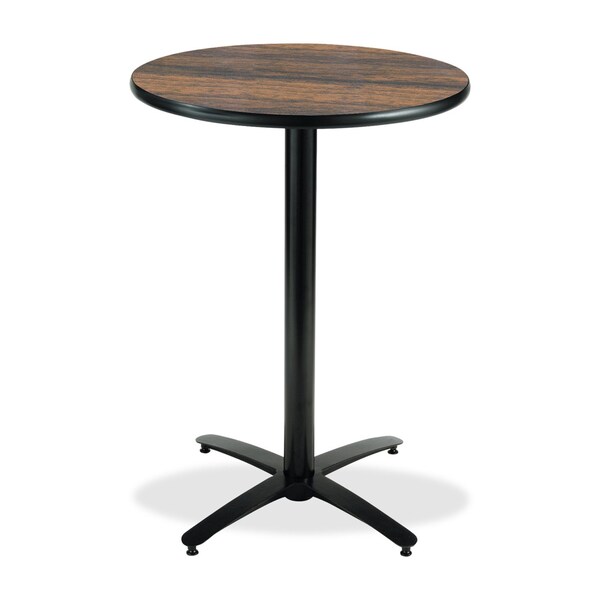 Kfi Round KFI 36in Walnut Breakroom Table with Arched X Base, HPL Top, Walnut - T36RD-B2125-38-WL