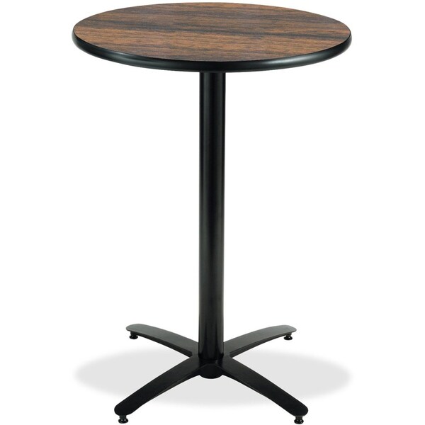 Kfi Round KFI 36in Walnut Breakroom Table with Arched X Base, HPL Top, Walnut - T36RD-B2125-38-WL