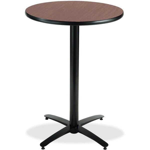 Kfi Round KFI 36in Dark Mahogany Breakroom Table with Arched X Base, HPL Top, Mahogany - T36RD-B2125-38-MH