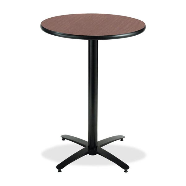 Kfi Round KFI 36in Dark Mahogany Breakroom Table with Arched X Base, HPL Top, Mahogany - T36RD-B2125-38-MH