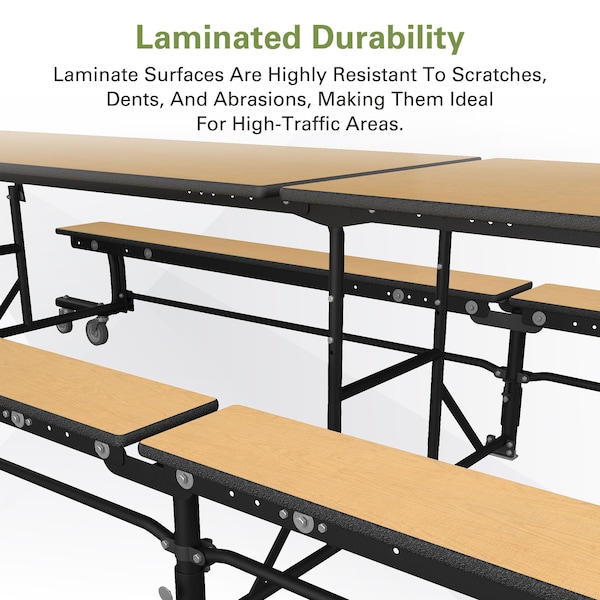 Palmer Hamilton Rectangle Cafeteria Bench Table, 145 in W, 27 in H, Fusion Maple - 19F18273012FB