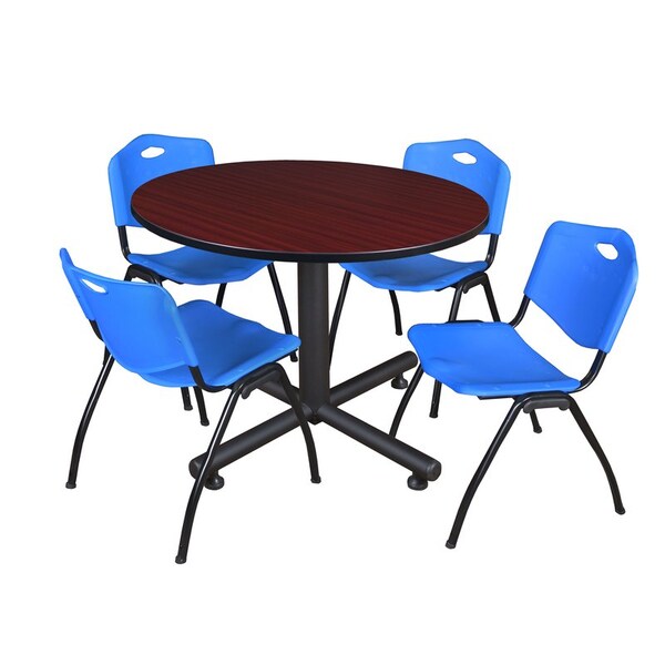 Kobe Round Tables > Breakroom Tables > Kobe Round Table & Chair Sets, Wood|Metal|Plastic Top, Mahogany - TKB48RNDMH47BE