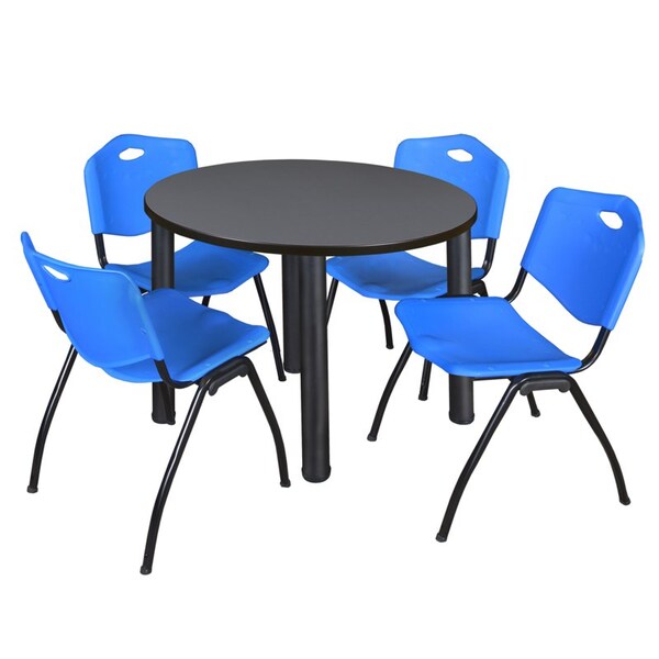 Kee Round Tables > Breakroom Tables > Kee Round Table & Chair Sets, Wood|Metal|Plastic Top, Grey - TB36RNDGYBPBK47BE