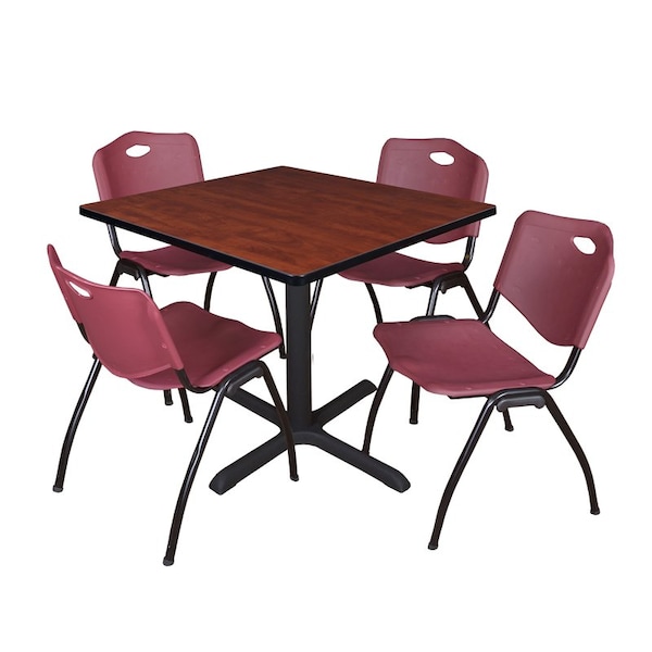 Cain Square Tables > Breakroom Tables > Cain Square Table & Chair Sets, Wood|Metal|Plastic Top, Cherry - TB3636CH47BY