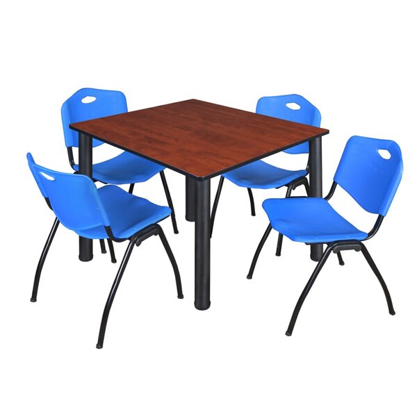 Kee Square Tables > Breakroom Tables > Kee Square Table & Chair Sets, Wood|Metal|Plastic Top, Cherry - TB4848CHBPBK47BE