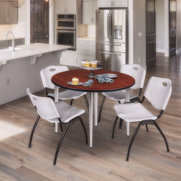 Regency Kahlo Round Table & Chair Sets, 48 W, 48 L, 29 H, Wood, Metal, Plastic Top, Cherry - TPL48RNDCHCM47GY