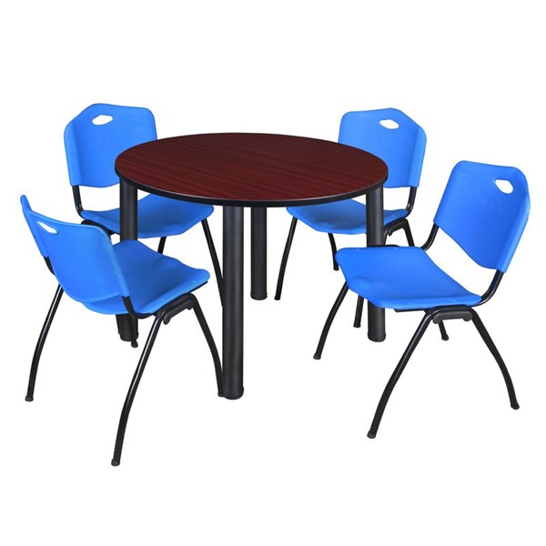 Kee Round Tables > Breakroom Tables > Kee Round Table & Chair Sets, Wood|Metal|Plastic Top, Mahogany - TB48RNDMHBPBK47BE