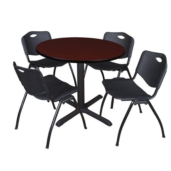 Cain Round Tables > Breakroom Tables > Cain Round Table & Chair Sets, Wood|Metal|Plastic Top, Mahogany - TB36RNDMH47BK